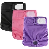 Hisprout 3-Pack Weibliche Hundewindel Hochabsorbierende Inkontinenz Wiederverwendbare Waschbare Atmungsaktive Dauerhafte Hundewindel Hosen Hund Saison Hosen (L,Rosa/Lila/Schwarz)