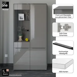 Set One by Musterring Standvitrine Reno 92 x 42 x 185 cm Grau