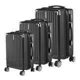 SEEZSSA Trolleyset Hartschalenkofferset Koffer&Trolleys 3 Teilig Hartschale Reisekoffer, 3 Größen Handgepäck/Mittel/Groß Teleskopgriff Gepäck Koffer Trolley schwarz