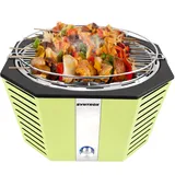 Syntrox Germany Holzkohlegrill Molami aus Edelstahl, Tischgrill, Elektrogrill, Inklusive Tragetasche, Batteriebetrieben, Grill für 6 Personen, Spülmaschinengeeignet (Grün)