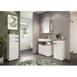 Germania Waschbeckenunterschrank GERMANIA "Majtum mit Siphonausschnitt, Türen mit Soft-Close-Funktion", weiß (weiß, navarra, eiche, nachbildung), B:70cm H:58cm T:34cm, FSC-zertifizierter Holzwerkstoff, Schränke, Waschbeckenunterschrank, Breite 70 cm,