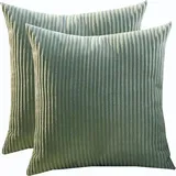 Kissenbezug 80x80 2er Set,Kopfkissenbezug 80x80,Kissenbezüge 60X60,Kord Zierkissenbezug Dekokissen Sofakissen Bezug Groß Kissenhülle Dekorative Weiche Zierkissenbezüge(Matcha Green,75x75 cm)