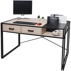Mendler Schreibtisch HWC-H91, Bürotisch Computertisch, Industrial 76x120x70cm ~ Eiche-Optik