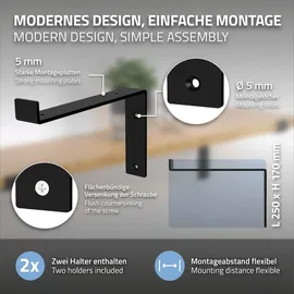 ML-Design 2 Stück Regalhalterung 25x4x14,5 cm Schwarz, Metall, 10 Zoll Regalhalterungen, Industrielle Regalwinkel, Regalträger für Wandmontage, 90 Grad Wandhalterung, L-Form Wandregal, mit Schrauben