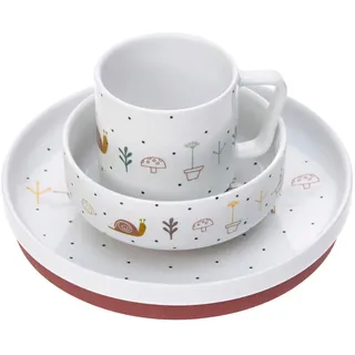 Lässig Geschirrset Porzellan Kindergeschirrset Teller Schüssel Tasse mit Silikonring rutschfest Kindergeschirr/ Garden Explorer girls