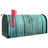 banjado Amerikanischer Briefkasten Grün 48x22x16cm US Mailbox Letterbox Postkasten Stahl Pulverbeschichtet Motiv Blaues Holz