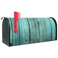 banjado Amerikanischer Briefkasten Grün 48x22x16cm US Mailbox Letterbox Postkasten Stahl Pulverbeschichtet Motiv Blaues Holz