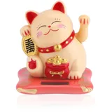 Jadeshay Winkekatze Solar Winkekatze Glückskatze Süße Solar Glückbringen für Schreibtisch Wohnaccessoires Dekoration (Gelb)