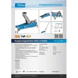 Güde Rangierwagenheber Aluminium/Stahl 100-465 mm blau/silber