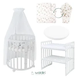 Waldin Babybett OWAL Kinderbett 7in1 mit Matratze, mitwachsendes Kinder-Bett