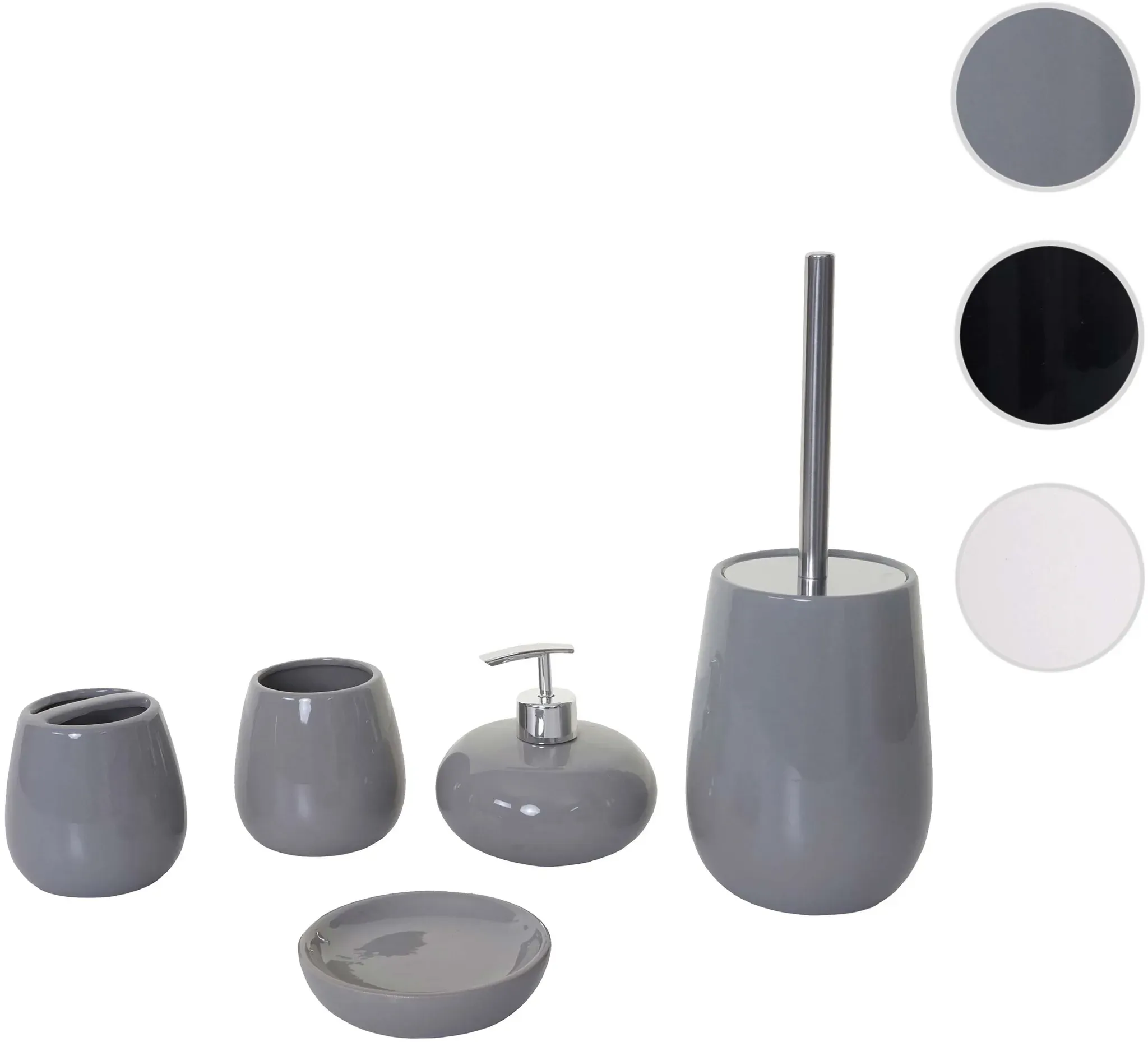 5-teiliges Badset HWC-C72, WC-Garnitur Badezimmerset Badaccessoires, Keramik ~ grau