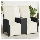 vidaXL Gartensofa 2-Sitzer Verstellbar mit Tisch Schwarz Poly Rattan