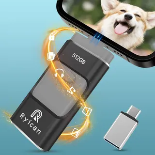 USB Stick für Phone Ryican 512GB Speicherstick für iOS Passwortgeschützte Dateien 4 in 1 USB 3.0 Photostick Pendrive USB C für OTG Android/Laptop/PC/Pad,Daten Kopierten Mit Einem klick(512G,Schwarz)