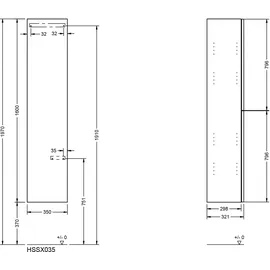 Burgbad Fiumo 2.0 Hochschrank 2 Türen 35 x 35 x 200 cm Veloursgrau Softmatt
