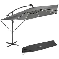 Tectake tectake® Sonnenschirm, 250 x 250 cm mit LED Solar-Beleuchtung, stufenlos verstellbarer Neigungswinkel, inkl. Windsicherung und Schutzhülle