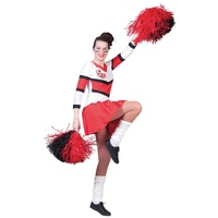 Karneval-Klamotten Cheerleader Kostüm Damen sexy rot-weiß Kleid Langarm Karneval Fasching