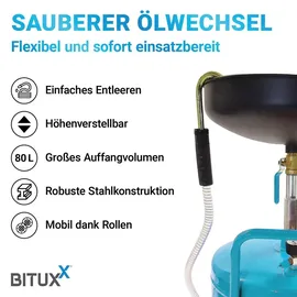 BITUXX Mobiler 80L Ölauffangwagen Ölablassgerät Altölauffang Ölwechsel Druckluft Entleerung 38,5cm Trichter