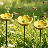 3 Stück Bienentränke Keramik Für Den Garten, Insektentränke Keramik, Bienenbar Wassertränke Mit Gartenstecker, Klein Vogeltränke Stehend – Ideal für Garten, Balkon, Terrasse (Gelb)