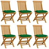 vidaXL Gartenstühle mit Grünen Kissen 6 Stk. Massivholz Teak