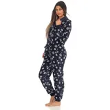 normann NORMANN-Wäschefabrik Wunderschöner Damen Jumpsuit, Overall mit Kapuze im winterlichen Design - 291 267 97 951, Farbe:Marine, Größe2:36/38 - 36-38