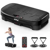 HTM Vibrationsplatte Fitnessgerät Gebogene, Ganzkörper Rüttelplatte Mit 150W Motor, Widerstandsbändern, Belastbar Bis 330 Pfund, 120 Geschwindigkeitsstufen, Leiser Vibrationsplate mit Fernbedienung
