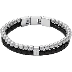 Armband FOSSIL "Schmuck Geschenk Edelstahl Leder JEWELRY, JF04855040", schwarz (edelstahlfarben, schwarz), Armbänder, Edelstahl-Leder, Edelstahl, Leder