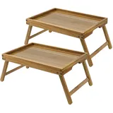 VaeFae Akazien-Betttisch-Tablett, Frühstückstablett aus Holz mit klappbaren Beinen, Betttablett für Essen und Laptop, Esstabletts für Schlafzimmer, 2 Stück