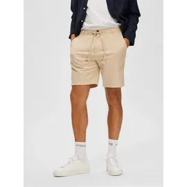 Selected Slim Fit Chinoshorts aus Baumwoll-Leinen-Mix Modell 'BRODY', Beige, XXL