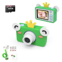 Kinderkamera, 32MP 1080P Digitalkamera Kinder mit 2 Zoll IPS Berührbarem Bildschirm, 32GB TF-Karte, Datenkabel-Schlüsselband, Einfach zu Bedienen, Geschenk für Kinder, Grün