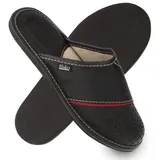 filsko Levice Herren Hausschuh Open-Toe, Slip-On, offene Hausschuhe, Pantoletten, Leder Hausschuhe schwarz 48 EU