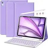 HOTLIFE Tastatur Hülle für iPad Air 11"(M2&M3) 2024/2025/iPad Air 5 Gen 2022/iPad Air 4 Gen 2020 10.9'', Schutzhülle mit Stifthalter & Auto Wake and Sleep, Kabellose Tastatur(Lila)