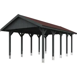 SKANHOLZ Wallgau Einzelcarport 4,30 x 7,50 m schiefergrau mit roten Dachschindeln und Pfostenanker