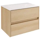 Fackelmann COMPACT LINE Waschbecken mit Unterschrank 71 cm, Lindberg-Eiche-Optik, Matt, Anzahl Schubladen: