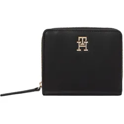 Geldbörse TOMMY HILFIGER "TH LOGOTAPE MED ZA", schwarz, Lederimitat, elegant,feminin, Kleinlederwaren, Damen Geldbeutel, Portemonnaie, Kartenetui mit edelm TH-Logo-Element