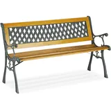 Relaxdays Gartenbank, 2 Sitzer, Holz & Gusseisen, Balkon & Terrasse, rustikale Sitzbank, HxBxT: 73x125x52 cm, natur/grün