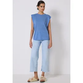 street one studio STREET ONE STUDIO, Damen, Gr. 46, blau (sunset blau), Stoff, 80% Polyester, 20% Viskose, unifarben, normal normal, Rundhals, Volant, Tops Trägertop, Rundhalsausschnitt