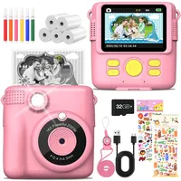 MILFECH Kinderkamera Sofortbildkamera, 1080P 2,4 Zoll Bildschirm DigitalKamera Kinder mit 5 Rollen Druckpapier,32GB Karte, Fotokamera mit 6 Farbigen Stiften,2 Aufkleber Geschenk für Kinder (Rosa)