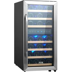 VEVOR Weinkühler Freistehender Kühlschrank 33 Flaschen Doppelzone LED Digital