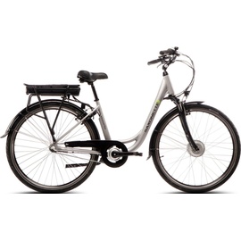 Saxonette E-Bike SAXONETTE "Advanced Plus" E-Bikes Gr. 45 cm, 28 Zoll (71,12 cm), silberfarben (silberfarben matt) E-Bikes Damen E-Bike Cityrad mit Rücktrittbremse, integriertes Rahmenschloss