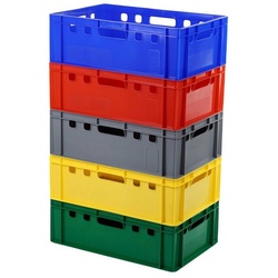 Logiplast Transportbehälter 5 Stück Eurokisten 600 x 400 x 200 mm verschiedene Farben, (Spar-Set, 5 Stück), stapelbar, widerstandsfähig, robust blau|bunt|gelb|grau|grün|rot
