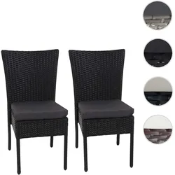 2er-Set Poly-Rattan Stuhl HWC-G19, Balkonstuhl Gartenstuhl, stapelbar ~ schwarz, Kissen dunkelgrau