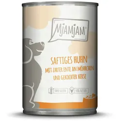 MJAMJAM Leckere Mahlzeit 400g Hundenassfutter 6 x 400 Gramm saftiges Huhn mit zarter Ente an Möhrchen & gekochter Hirse