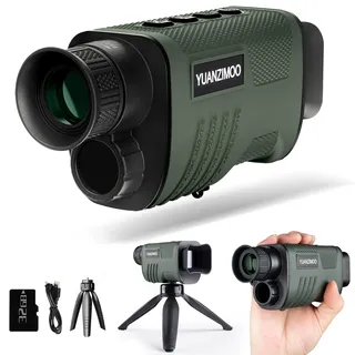Nachtsicht Monokular Digital Infrarot Monokular Teleskop für 100% Dunkelheit mit 8X Zoom 2000mAh Wiederaufladbarer Akku Upgrade Stativ 32GB SD Karte & Kartenleser, für Erwachsene Jagd Camping Grün