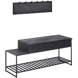 KADIMA DESIGN Industrial Garderoben-Set, Mango Massivholz, Wandgarderobe, Sitzbank, Regal