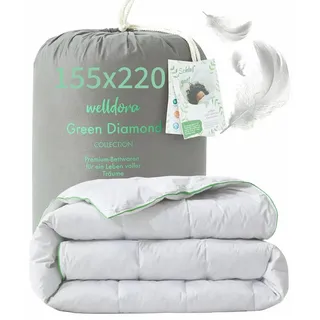 welldora Komfort Bettdecke 155x220 100% Natürliche Daunen und Federn, Sommer Daunendecke 155x220 aus Baumwollmischung ohne Lärm, leichte Sommerdecke Federdecke Allergiker geeignet, RDS Zertifiziert
