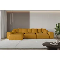 altdecor Ecksofa Cord mit Schlaffunktion 2-Sitzer Senfgelb