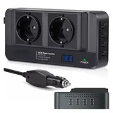 QUBEBU Spannungswandler Spannungswandler Wechselrichter Auto KFZ Stromwandler Inverter 200W, (mit 2 Steckdosen und 4 USB Ports Schnelles Aufladen KFZ Ladegerät., für Auto, Laden von Handys, Laptops und Anderen Geräten (Schwarz) schwarz