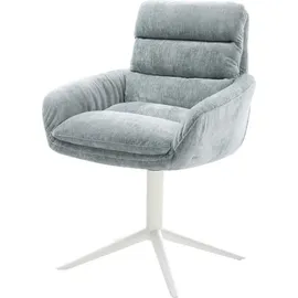 DeLife Polsterstuhl Abelia-Flex, mit Armlehnen Fußkreuz Weiß Chenille Pastellblau 360° drehbar Wippfunk blau 62 cm x 92 cm x 60 cm