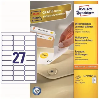 Avery Zweckform Etiketten L4737REV-100 weiß 63,5 x 29,6 mm