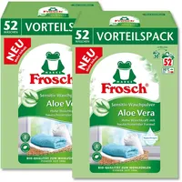 Frosch Sensitiv-Waschpulver Aloe Vera Doppelpack hohe Waschkraft mit hautschonenender Formel Vorteilspack mit 104 Waschladungen für einen angenehmen Aloe Vera Duft bei weißen und farbigen Textilien